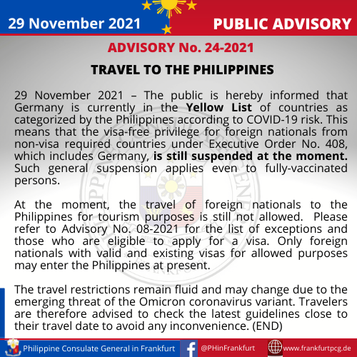 Advisory No. 24-2021 - Travel to the PH