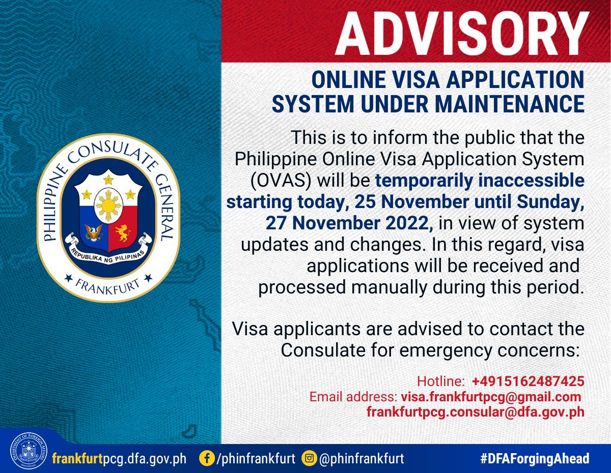 Advisory No. 29-2022 - Online Visa Application System Under Maintenance