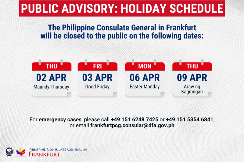 Holiday Schedule for April 2026