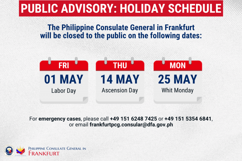 Holiday Schedule for May 2026