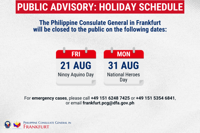 Holiday Schedule for August 2026
