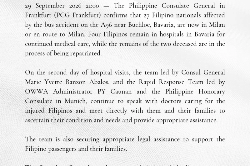 UPDATE: Bus accident in Bavaria involving Filipino nationals