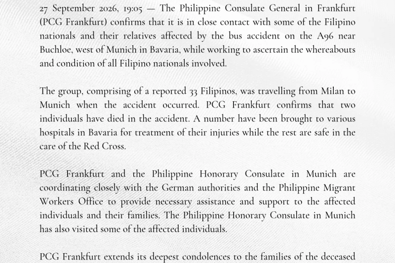Update: Bus Accident in Bavaria involving Filipino nationals