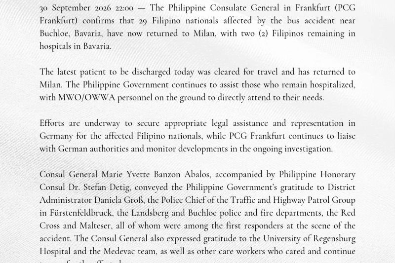 UPDATE: Bus accident in Bavaria involving Filipino nationals