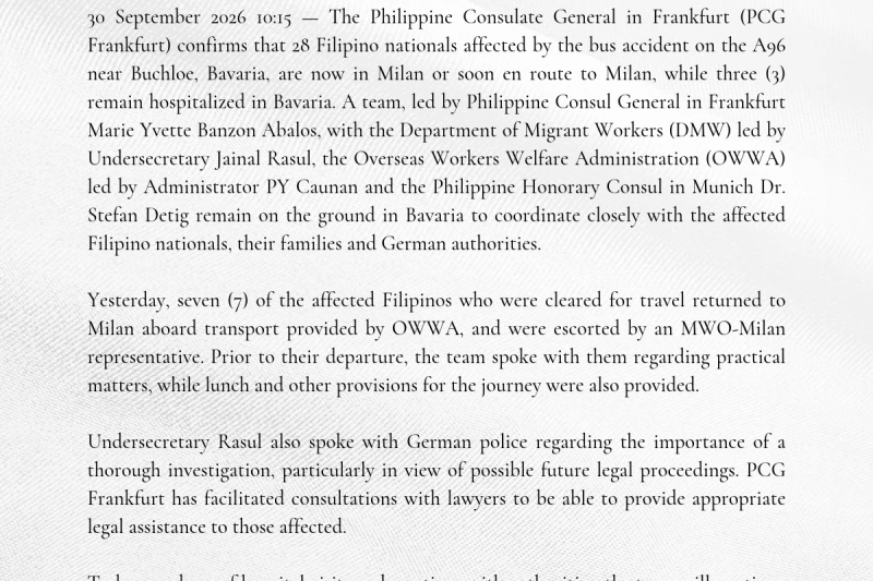 UPDATE: Bus accident in Bavaria involving Filipino nationals