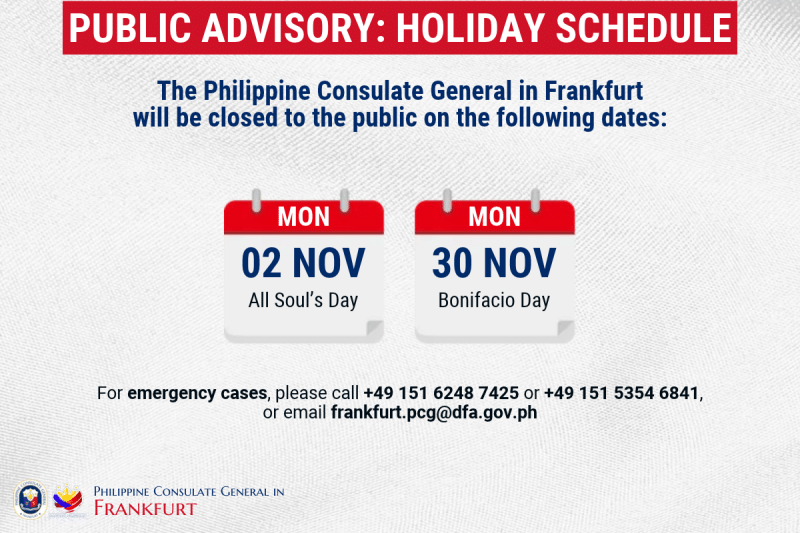 Holiday Schedule for November 2026