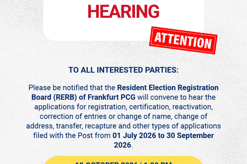 Notice of RERB Hearing for applications filed from 01 July 2026 to 30 September 2026